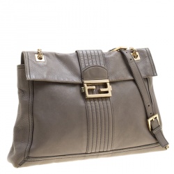 Fendi Grey Leather Maxi Baguette Flap Shoulder Bag