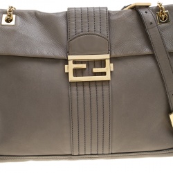 Fendi Grey Leather Maxi Baguette Flap Shoulder Bag