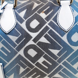 Pre Owned Fendi Blue /White Logo Print Canvas Boston Bag
