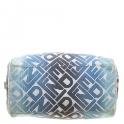 Pre Owned Fendi Blue /White Logo Print Canvas Boston Bag