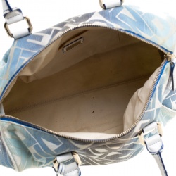 Pre Owned Fendi Blue /White Logo Print Canvas Boston Bag
