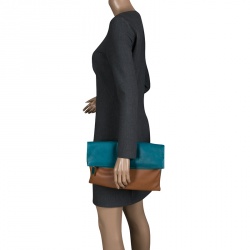 Pre Owned Fendi Brown/Green Leather Foldover Clutch