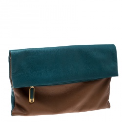 Pre Owned Fendi Brown/Green Leather Foldover Clutch