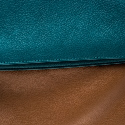 Pre Owned Fendi Brown/Green Leather Foldover Clutch