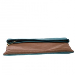 Pre Owned Fendi Brown/Green Leather Foldover Clutch