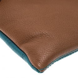 Pre Owned Fendi Brown/Green Leather Foldover Clutch
