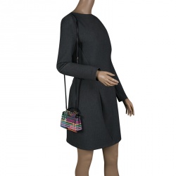 Pre Owned Fendi Multicolor Stripe Print Leather Micro Peekaboo Bag