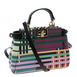 Pre Owned Fendi Multicolor Stripe Print Leather Micro Peekaboo Bag