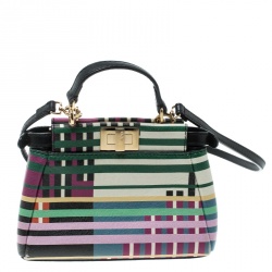 Pre Owned Fendi Multicolor Stripe Print Leather Micro Peekaboo Bag