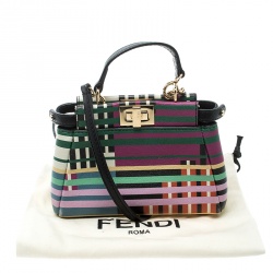 Pre Owned Fendi Multicolor Stripe Print Leather Micro Peekaboo Bag