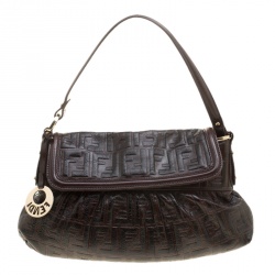 Pre Owned Fendi Dark Brown Zucca Embossed Leather Chef Shoulder Bag