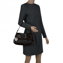 Pre Owned Fendi Dark Brown Zucca Embossed Leather Chef Shoulder Bag