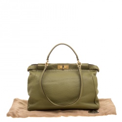 Pre Owned Fendi Green Selleria Leather Large Peekaboo Top Handle Bag