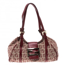 Pre Owned Fendi Beige/Red Zucchino Canvas and Leather Satchel