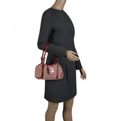 Pre Owned Fendi Beige/Red Zucchino Canvas and Leather Satchel