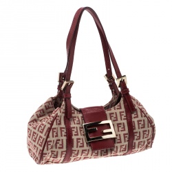 Pre Owned Fendi Beige/Red Zucchino Canvas and Leather Satchel