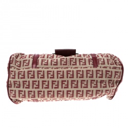 Pre Owned Fendi Beige/Red Zucchino Canvas and Leather Satchel
