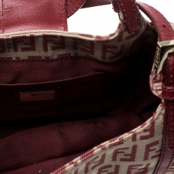 Pre Owned Fendi Beige/Red Zucchino Canvas and Leather Satchel
