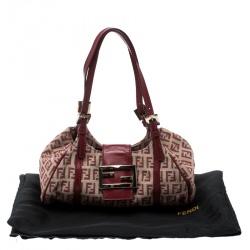 Pre Owned Fendi Beige/Red Zucchino Canvas and Leather Satchel