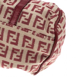 Pre Owned Fendi Beige/Red Zucchino Canvas and Leather Satchel