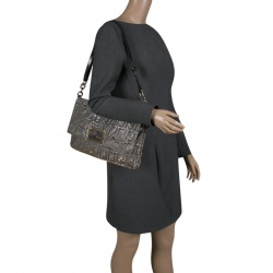Pre Owned Fendi Metallic Zucca Canvas New Forever Flap Shoulder Bag