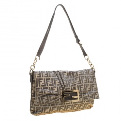 Pre Owned Fendi Metallic Zucca Canvas New Forever Flap Shoulder Bag