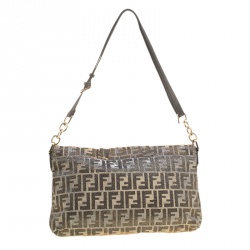 Pre Owned Fendi Metallic Zucca Canvas New Forever Flap Shoulder Bag