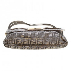 Pre Owned Fendi Metallic Zucca Canvas New Forever Flap Shoulder Bag