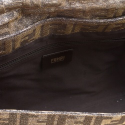 Pre Owned Fendi Metallic Zucca Canvas New Forever Flap Shoulder Bag