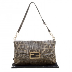 Pre Owned Fendi Metallic Zucca Canvas New Forever Flap Shoulder Bag