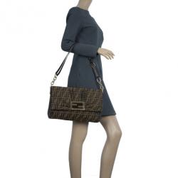 مملوكة مسبقًا Fendi Brown Logo Jacquard Mia Zucca Flap Bag