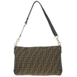 مملوكة مسبقًا Fendi Brown Logo Jacquard Mia Zucca Flap Bag