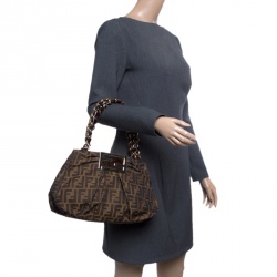 Pre Owned Fendi Tobacco Zucca Canvas Small Mia Shoulder Bag