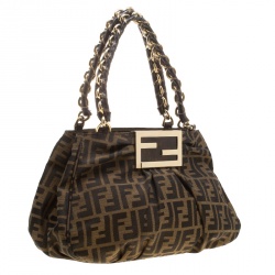 Pre Owned Fendi Tobacco Zucca Canvas Small Mia Shoulder Bag