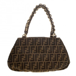 Pre Owned Fendi Tobacco Zucca Canvas Small Mia Shoulder Bag