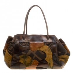 Pre Owned Fendi Brown Zucca Canvas and Leather Patchwork Satchel
