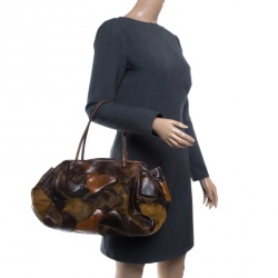 Pre Owned Fendi Brown Zucca Canvas and Leather Patchwork Satchel