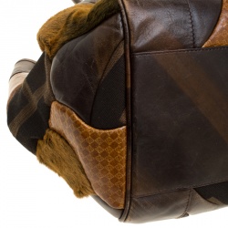 Pre Owned Fendi Brown Zucca Canvas and Leather Patchwork Satchel