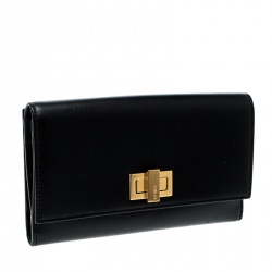 Pre Owned Fendi Black Leather Peekaboo Long Wallet