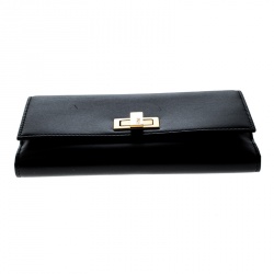 Pre Owned Fendi Black Leather Peekaboo Long Wallet