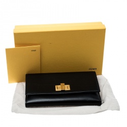 Pre Owned Fendi Black Leather Peekaboo Long Wallet