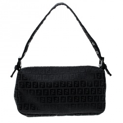 Pre Owned Fendi Black Zucchino Canvas Mama Baguette Shoulder Bag