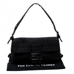 Pre Owned Fendi Black Zucchino Canvas Mama Baguette Shoulder Bag