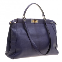 Pre Owned Fendi Purple Leather Large Peekaboo Top Handle Bag
