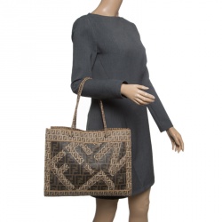 Pre Owned Fendi Tobacco Zucchino and Zucca Coated Canvas Shopper Tote