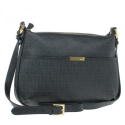 Pre Owned Fendi Black Zucchino Leather Spalmati Crossbody Bag