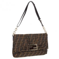 Pre Owned Fendi Brown Logo Jacquard Mia Zucca Flap Bag