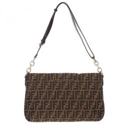 Pre Owned Fendi Brown Logo Jacquard Mia Zucca Flap Bag