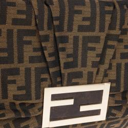 Pre Owned Fendi Brown Logo Jacquard Mia Zucca Flap Bag