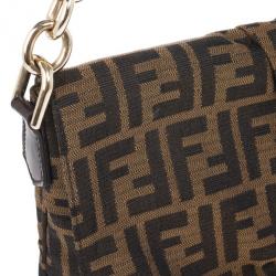 Pre Owned Fendi Brown Logo Jacquard Mia Zucca Flap Bag